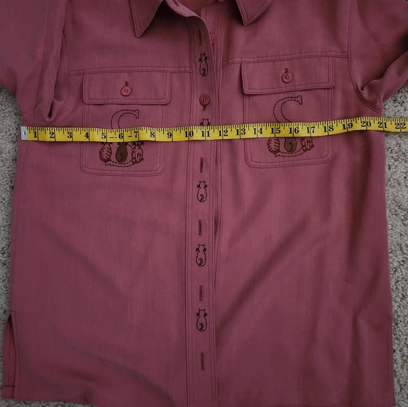 Vintage Embroidered CAT "S" Button Up Pink Collared Long Sleeve - Picture 8 of 11